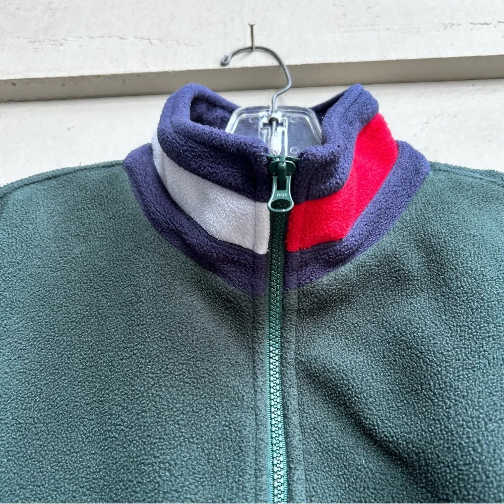 Vintage Tommy Hilfiger Pullover Fleece Hunter Green Big Flag 1/4 Zip Size Large